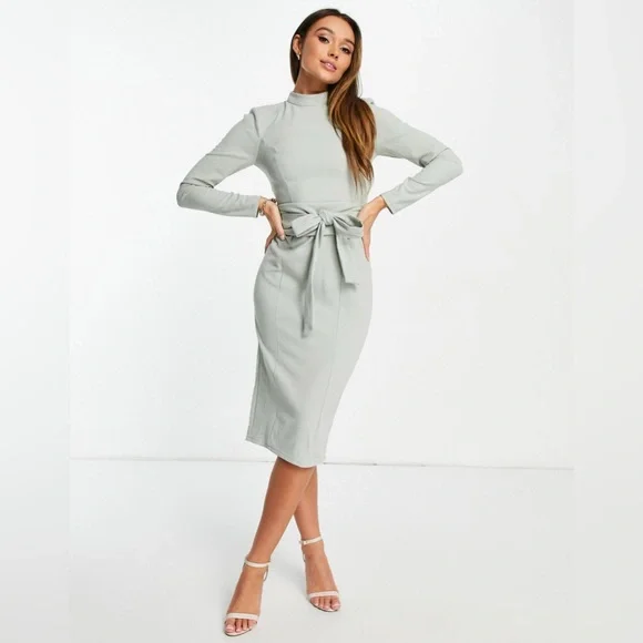 ASOS | Dresses | Asos Design Long Sleeve Midi Dress With Obi Belt In Sage Green | Poshmark ASOS | Dresses | Asos Design Long Sleeve Midi Dress With Obi Belt In Sage Green | Poshmark